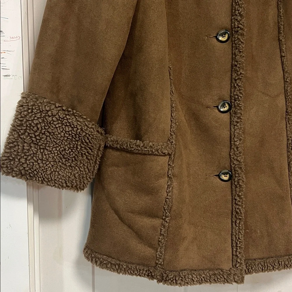 L.L. BEAN VINTAGE BROWN SHEARLING TEDDY MIDI LENGTH BUTTON FRONT COAT M - Picture 6 of 16